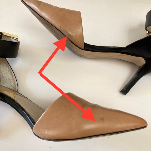 Michael KORS JULIETA Black Tan Leather Wide Ankle Strap Pointed Toe Slingback 8M - Picture 15 of 16